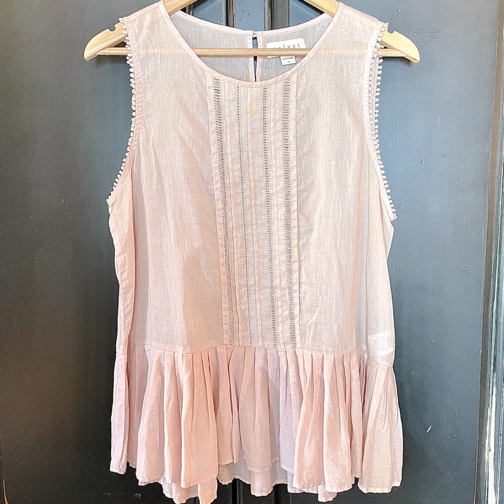 Velvet Medium Sleeveless Pink Ruffle Top